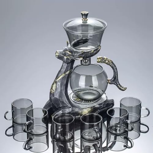 YoeEoay Lazy Glasteeservice Teekannen-Set Mit Magnetischer Unterseite Und Schnittstelle, Hirsch -Tee -Infuser -Topf, Glas-Teeservice Für Zuhause, Faule Kung-Fu-Teetasse (grau)(Teekannen-Set) von YoeEoay