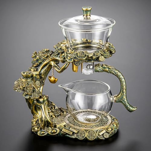 YoeEoay Lazy Kungfu Glass Tea Set Clear Water Diversion Glass Teapot Hitzebeständiges Tee-Set, Teekanne Mit Magnet Halbautomatische Glasteekanne Geschenke Für Teeliebhaber(Transparent) von YoeEoay