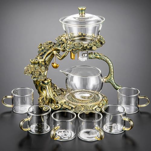 YoeEoay Lazy Kungfu Glass Tea Set Clear Water Diversion Glass Teapot Hitzebeständiges Tee-Set, Teekanne Mit Magnet Halbautomatische Glasteekanne Geschenke Für Teeliebhaber(Transparent+6 Gläser) von YoeEoay