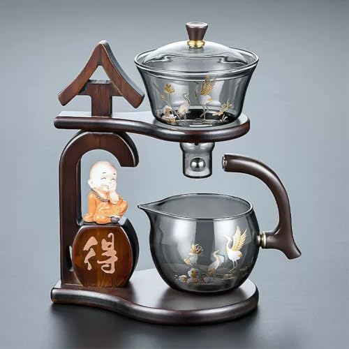 YoeEoay Lazy Kungfu Glasteeservice Teekanne Goldenes Muster des Rotkronenkranichs Glass Cups Chinesisch Semi Automatic Tea Set Teekanne Mit Magnet Tee Services Set Teeservice Vintage Tee Geschirr Set von YoeEoay