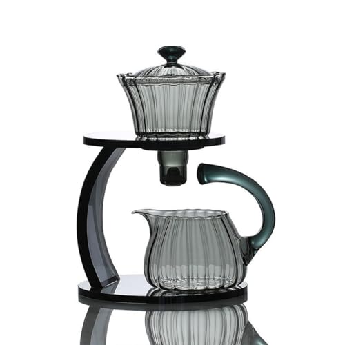 YoeEoay Semi Automatic Glass Tea Set, Hochwertig Halbautomatisches Teeset, Lazy Kungfu Glasteeservice, Tea Pot Sets for Adults Magnetische Teekanne, Teetassen Set Mit Kanne(Durchscheinend) von YoeEoay