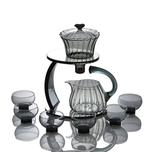 YoeEoay Semi Automatic Glass Tea Set, Hochwertig Halbautomatisches Teeset, Lazy Kungfu Glasteeservice, Tea Pot Sets for Adults Magnetische Teekanne, Teetassen Set Mit Kanne(Durchscheinend+6 Gläser) von YoeEoay