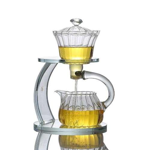 YoeEoay Semi Automatic Glass Tea Set, Hochwertig Halbautomatisches Teeset, Lazy Kungfu Glasteeservice, Tea Pot Sets for Adults Magnetische Teekanne, Teetassen Set Mit Kanne(Transparent) von YoeEoay