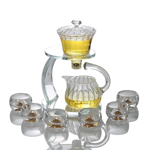 YoeEoay Semi Automatic Glass Tea Set, Hochwertig Halbautomatisches Teeset, Lazy Kungfu Glasteeservice, Tea Pot Sets for Adults Magnetische Teekanne, Teetassen Set Mit Kanne(Transparent+6 Gläser) von YoeEoay