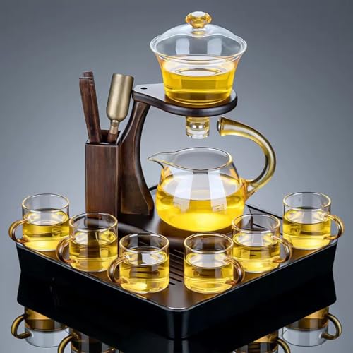 YoeEoay - Semi Automatic Tea Set, Lazy KungFu Glasteeservice, Tee Set Japanisch/Chinese, Teekanne Mit Magnet, Erwachsene Asiatisches Teeservice, Geschenk Zuhause Outdoor Für Teeliebhaber/Männer/Frauen von YoeEoay