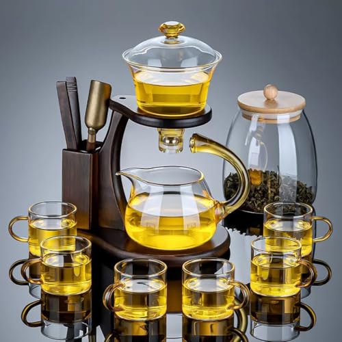 YoeEoay - Semi Automatic Tea Set, Lazy KungFu Glasteeservice, Tee Set Japanisch/Chinese, Teekanne Mit Magnet, Erwachsene Asiatisches Teeservice, Geschenk Zuhause Outdoor Für Teeliebhaber/Männer/Frauen von YoeEoay