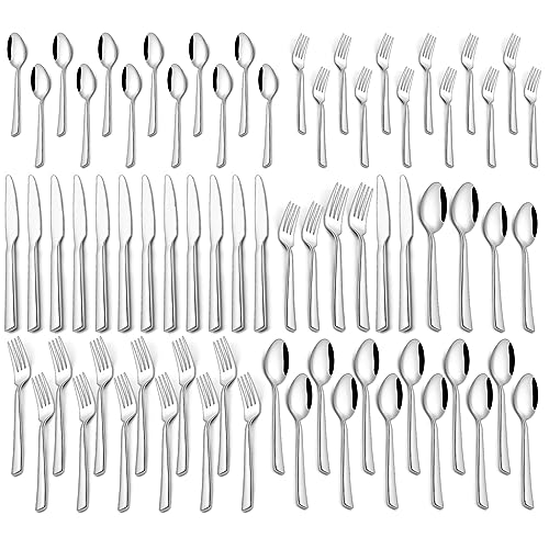 60-teiliges Besteck-Set für 12 Personen, Edelstahl-Besteck/Geschirr-Set mit Löffeln/Gabeln/Messern, Yoehka hochglanzpoliertes Besteck-Set für Zuhause, Küche, Restaurant, Hotel, langlebig, von Yoehka