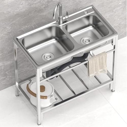 Küchenspüle Ausgussbecken Edelstahlspüle Doppelwaschbecken Innen Freien Multifunktionsspüle Mit Wasserhahn Und Ablassvorrichtung Gewerbespüle Arbeitsbecken Utility Sink von Yoeoefuo