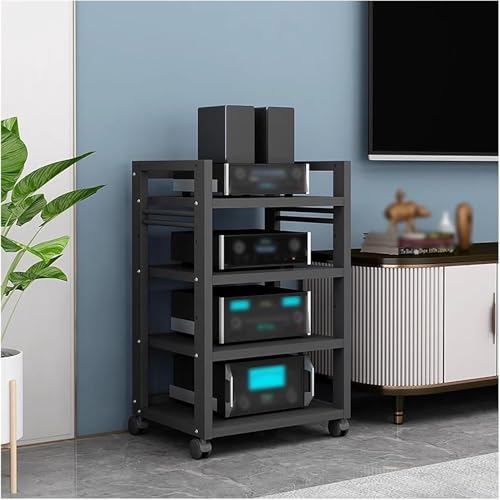 Yoeoefuo HiFi Rack Plattenregal Druckerregal 4/5-stufige AV-Medienständer HiFi-Regal Mit Rollen HiFi-Ständer Audio Rack Multimedia-Rack Offenes Lagerregal Für Home Office Kino(Style 1,4 Tier) von Yoeoefuo