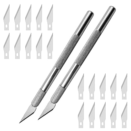 Yoezuo 2 Stück Skalpell Set Precision Carving Craft Messer Set mit 20 Stück Ersatzklingen DIY Schnitzmesser Bastelmesser skalpell Cutter klingen Cuttermesser Profi Hobbymesser Schnitzmesser Caving von Yoezuo