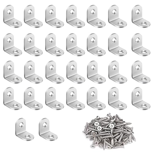 Yoezuo 30 Stück Winkelverbinder, Edelstahl L Klammern Eckwinkel, 90 Grad Metallwinkel mit 60 Schrauben für Anbau Winkel Bracket Möbel Tabelle Stuhl Bücherregal (20x20x16mm) von Yoezuo