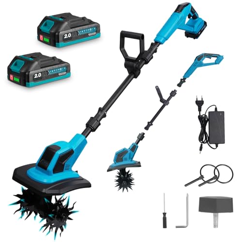 Yofidra Akku-Bodenhacke Gartenfräse - 600W Motorhacke mit 23cm Arbeitsbreite, 17cm Arbeitstiefe, LED-Anzeige, 2x2.0Ah Akku, 4x12 Zähne Bodenfräse für Bodenbearbeitung, Elektro-Tiller für Garten von Yofidra