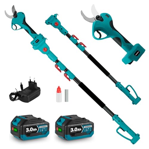 Yofidra 2-In-1 Akku Astschere Teleskop - 40mm Elektrische Gartenschere mit 2x3.0Ah Akkus, mit 1-2.3m Teleskopstange, SK5 Stahlklingen, 180° Rotationskopf, Kabellose Baumschere für Äste, Obstbaum von Yofidra