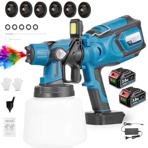 Yofidra Akku Farbsprühsystem, 1400ML HVLP Farbsprühgerät Wandfarbe, Lackierpistole Elektrisch mit 6 Düsen, 3 Spritzmuster, Wiederaufladbares LED-Licht, 2x3.0Ah Akku, Farbsprühpistole für Wänden, Möbel Yofidra Akku Farbsprühsystem, 1400ML HVLP Farbsprühgerät Wandfarbe, Lackierpistole Elektrisch mit 6 Düsen, 3 Spritzmuster, Wiederaufladbares LED-Licht, 2x3.0Ah Akku, Farbsprühpistole für Wänden, Möbel von Yofidra