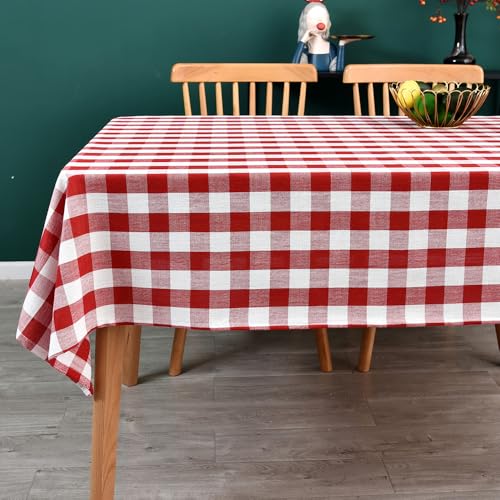 Yofori Tischdecke Kariert, Strapazierfähige Tischdecke aus Baumwollmischung für Rechteckige Tische Karierte Tischdecken für die Dekoration von Esstischplattenn in der Küche (Rot, 135 x 220 cm) von Yofori