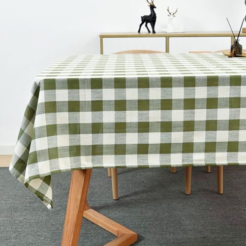 Yofori Tischdecke Kariert, Strapazierfähige Tischdecke aus Baumwollmischung für Rechteckige Tische Karierte Tischdecken für die Dekoration von Esstischplattenn in der Küche (Grün, 135 x 300 cm) von Yofori