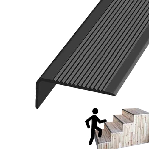 PVC Treppenkantenprofil Winkelprofil Kunststoff Antirutsch-Profil selbstklebend Kantenschutzprofil Anti Rutsch Treppe Treppenkanten-Schutzprofil , Breite 3 x 7 cm/1,18 x 2,75 Zoll(Color:Nero,Size:500i von Yofsza