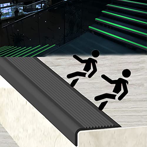 Treppenkantenprofil Selbstklebend Im Dunkeln leuchten, PVC Kunststoff Treppen-Kantenschutz, Glow Grip Tape muss eingefügt werden, Anti-Rutsch,Breite 1,5 x 4 cm ( Color : Nero , Size : L 66.9in/1.7m ) von Yofsza