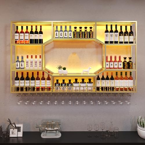 Wand-Weinregal, Weinregal Barregale Zur Wandmontage Mit Weinglashalter, Bar Regal Wand Für Die Präsentation Von Spirituosenflaschen,Von Weingläsern Für Küche Zu Hause, Bar, Esszimmer(Size:120x20x120cm von Yofsza