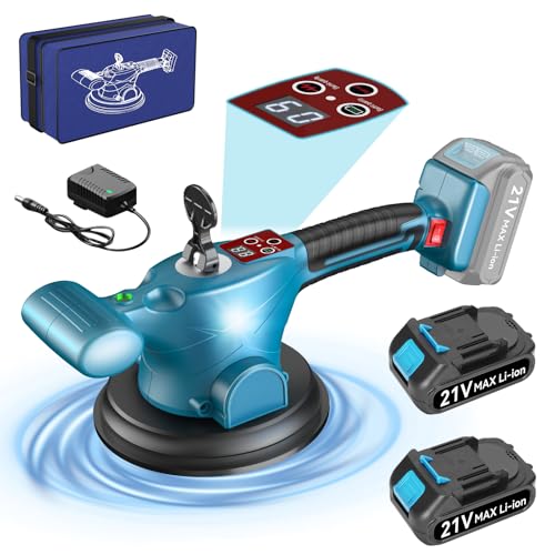 Yofuly 21V Akku Fliesenrüttler Kompatibel mit MMAKI-TA 18V 21V Akku, Fliesen Vibrationsgerät mit 2 * 2.0Ah Akku, 9 GangEinstellbare 550LB Adsorption Elektrische Fliesenleger Maschine 160mm Saugnapf von Yofuly