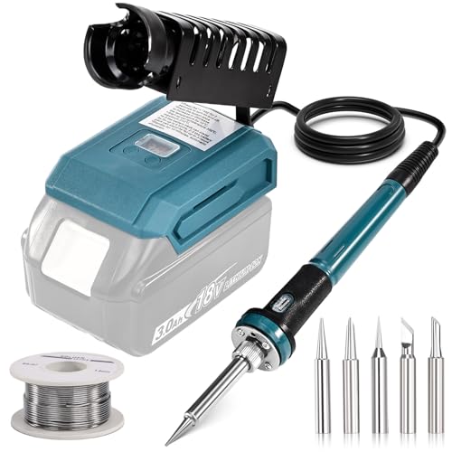 Yofuly Akku Lötkolben für Makita 18V 21V Akku, Cordless Lötkolben Set 60W Schnurlose Lötkolbenstation Einstellbar Temperatur 300-510 ℃（572-950℉）mit Lötdraht, 5 Stück Lötspitzen (Ohne Akku) von Yofuly