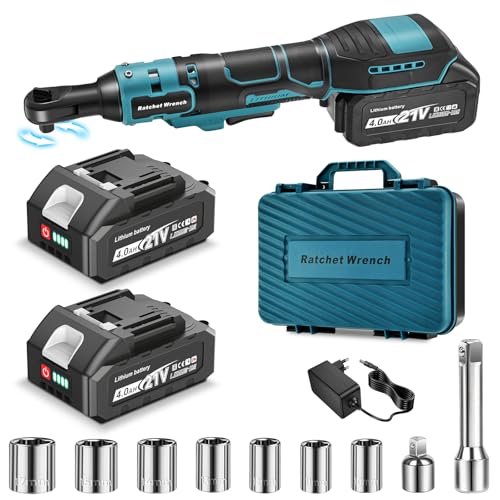 Yofuly Akku Ratsche für Makita 18V, 2 x 4000mAh Akkus 2025 Neu - 3/8" Ratschenschlüssel 60Nm Elektrische Ratsche mit 9 Steckschlüssel, 1/4" Adapter, 3" Verlängerungsstange für Autoreparatur von Yofuly