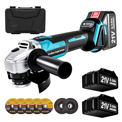 Yofuly Akku Winkelschleifer für Makita Akku 18V 21V, 2× 3.0Ah Akkus & Ladegerät, Akku Flex Trennschleifer 125mm, 9000U/min, 3 Stufige Drehzahlregelung, Inkl. 5* Trennscheibe, 2* Fächerscheibe von Yofuly