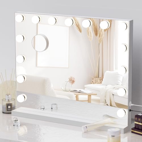 Yofuly Hollywood Vanity Makeup Mirror, 58×48cm Kosmetikspiegel mit 15 dimmbaren LED-Lampen, 3 Beleuchtungsmodi, Tisch- und Wandspiegel für das Schlafzimmer von Yofuly