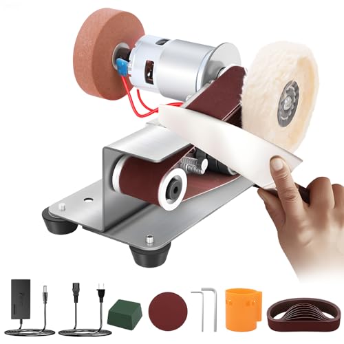 Yofuly Mini Bandschleifer, Doppelschleifer Stand-Bandschleifer Schleifmaschine 7-Stufig Verstellbarer Polierer mit 330 * 30 mm Schleifbänder Geliefert, Schleifscheibe und Polierscheibe von Yofuly