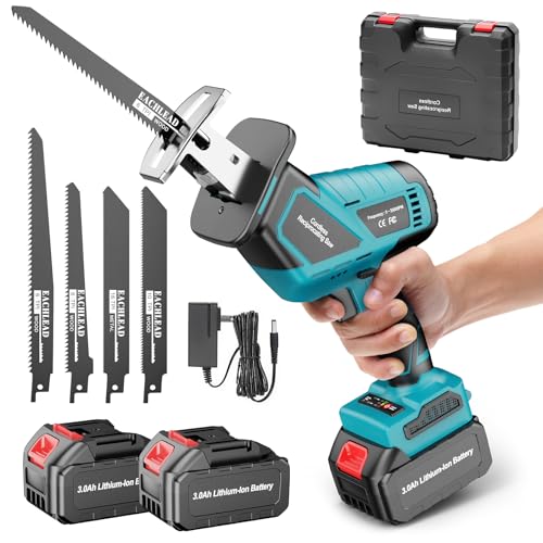 Yofuly Akku Säbelsäge für Ma-kkita 18V 21V Akku, Reciprosäge mit 2x 3000mAh Akku und Ladegerät, Elektrisch Fuchsschwanz Säge mit 3500SPM 6 Variabler Drehzahl Universalsäge für Holz, Metall von Yofuly