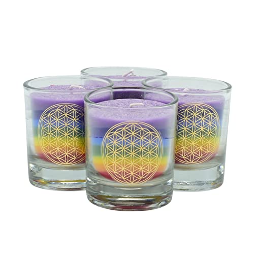 Yogabox 4 Chakra Palmwachs Kerzen im Glas Blume des Lebens Set von Yogabox