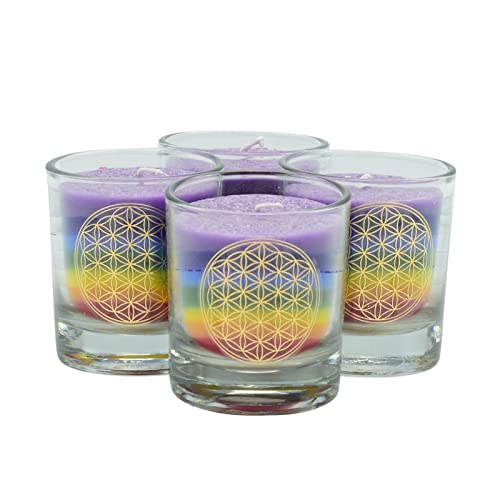Yogabox 4 Chakra Palmwachs Kerzen im Glas Blume des Lebens Set Yogabox 4 Chakra Palmwachs Kerzen im Glas Blume des Lebens Set von Yogabox