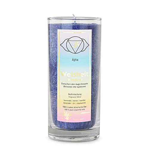 Yogabox Chakra Duftkerze Ajna-Chakra BLAU (Indigo) ca. 14 cm - Duft: Lavendel/Tanne/Kamille von Yogabox