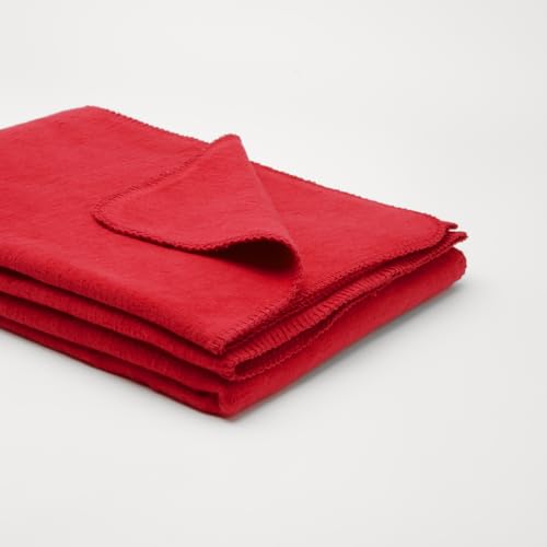 Yogabox Flauschige Kuscheldecke 100x150 cm, Wolldecke einfarbig, Pflegeleichte Baumwolle, kuschelig weich und angenehm warm, rot, 100 x 150 cm von Yogabox