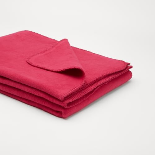 Yogabox Flauschige Kuscheldecke für Kinder 100x150 cm, Wolldecke einfarbig, Pflegeleichte Baumwolle, kuschelig weich und angenehm warm, Himbeere von Yogabox