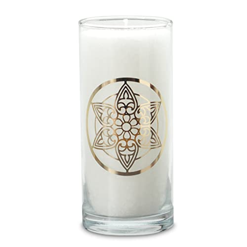 Yogabox MAGISCHE Kerze Weiß mit dem goldenen Etikett Mandala ca. 14 cm von Yogabox