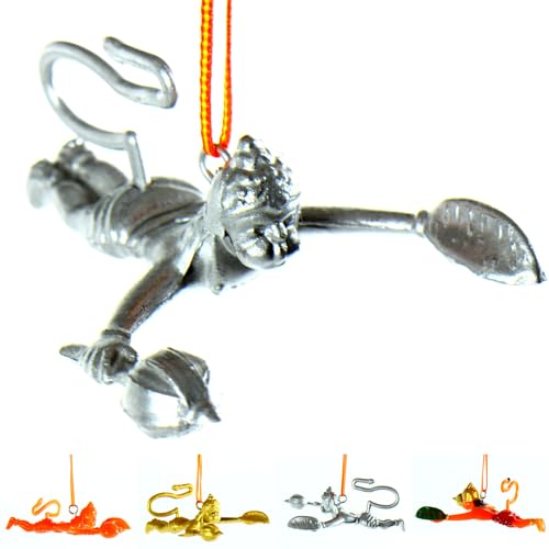 Yogic Mantra Flying Hanuman Ji fürs Auto | Handbemaltes Silber Hängendes Hanuman Idol | Klassischer Wandbehang Bajrangbali Murti zum Schutz von Yogic Mantra