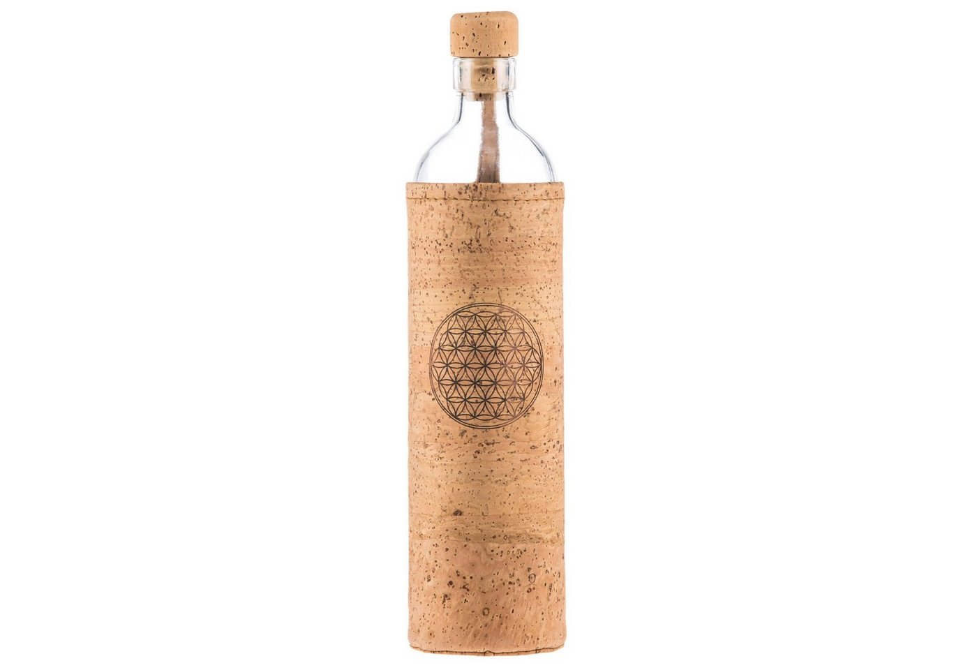 Yogistar Trinkflasche Flaska Trinkflasche SPIRITUAL Kork 0,75 l, Die programmierte Trinkflasche aus robustem Glas mit Kork-Schutzhülle. von Yogistar