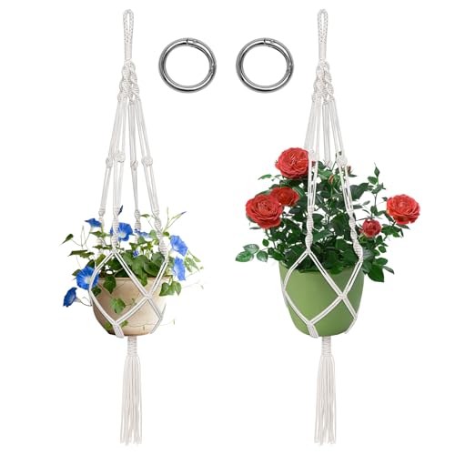 Yoicn Lth 2er Set Makramee Blumenampel, Baumwollseil Hängeampel mit 2 Runde Hängeringe, Boho Deko Blumenampel Hängend für Innen, Außen, Garten, Balkon von Yoicn Lth