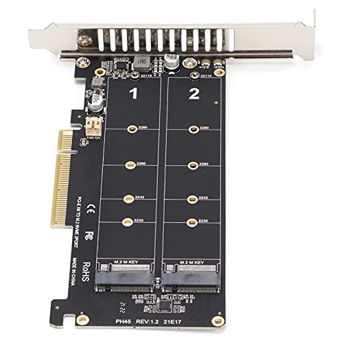 Yoidesu Dual M.2 NVMe SSD zu PCIE X8 M Key Festplattenkonverter, M.2 PCIE Adapter Reader Erweiterungskarte (PH45) für Personal Computer und Laptop, unterstützt Windows und macOS von Yoidesu