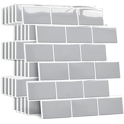 Yoillione Upgrade Dickere 3d Fliesenaufkleber Aufkleber für Bad Küche, Klebefliesen Vinyl Fliesen Selbstklebend Fliesenfolie, Weiß PVC Metro Fliesen Selbstklebend (10, Grey) von Yoillione