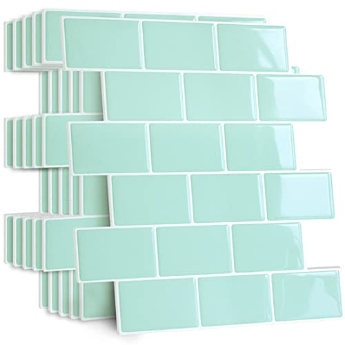 Yoillione Upgrade Dickere 3d Fliesenaufkleber Aufkleber für Bad Küche, Klebefliesen Vinyl Fliesen Selbstklebend Fliesenfolie, Weiß PVC Metro Selbstklebend (10, Grün) von Yoillione