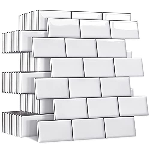 Yoillione Upgrade Dickere 3d Fliesenaufkleber Aufkleber für Bad Küche, Klebefliesen Vinyl Fliesen Selbstklebend Fliesenfolie, Weiß PVC Metro Fliesen Selbstklebend (5, Weiß) von Yoillione