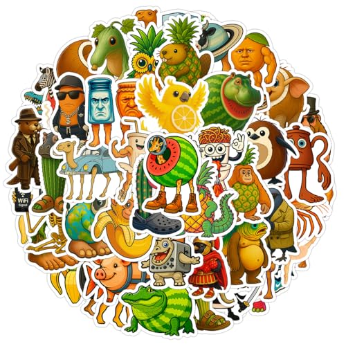 Yoimckay 50 Stück Aufkleber Italian Brainrot, Tung Tung Tung Sahur Stickers, Lustig Brainrot Figuren Vinyl Wasserdichte Sticker, DIY Aufkleber für Koffer, Computer, Wasserflaschen, für Teenager Kinder von Yoimckay
