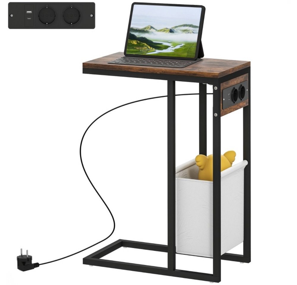 Yoimoimo Beistelltisch Couchtisch in C-Form mit Tragetasche, Nachttisch mit USB-Anschlüssen von Yoimoimo