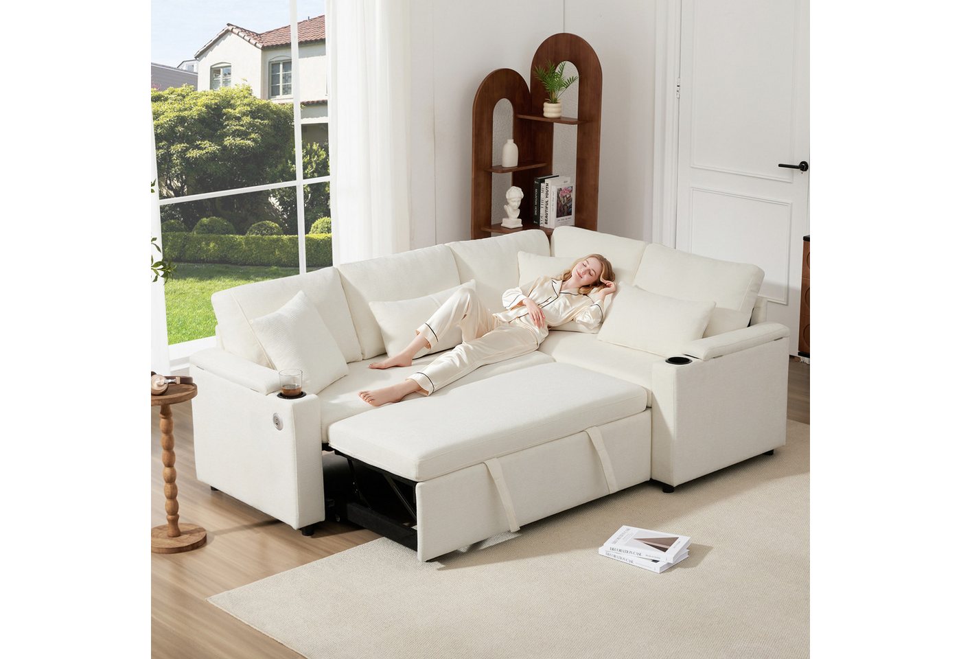 Yoimoimo Ecksofa ausziehbar mit USB & Stauraum - Chenille, beige, für 4-5 Personen Yoimoimo Ecksofa ausziehbar mit USB & Stauraum - Chenille, beige, für 4-5 Personen von Yoimoimo