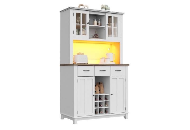 Yoimoimo Küchenbuffet 106cm mit LED-Beleuchtung - Weiß, 6 Ablagen & Weinregal Yoimoimo Küchenbuffet 106cm mit LED-Beleuchtung - Weiß, 6 Ablagen & Weinregal von Yoimoimo
