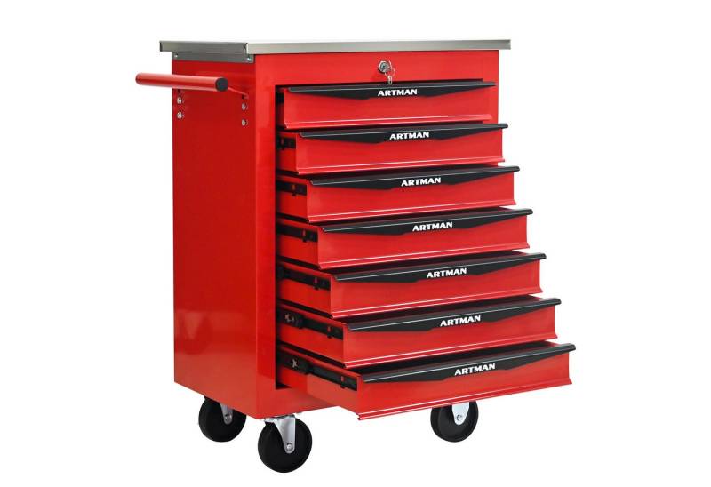 Yoimoimo Werkzeugwagen 2-7 Schubladen, mit Schloss & Lenkrollen - Für Garage & Werkstatt, Rot von Yoimoimo