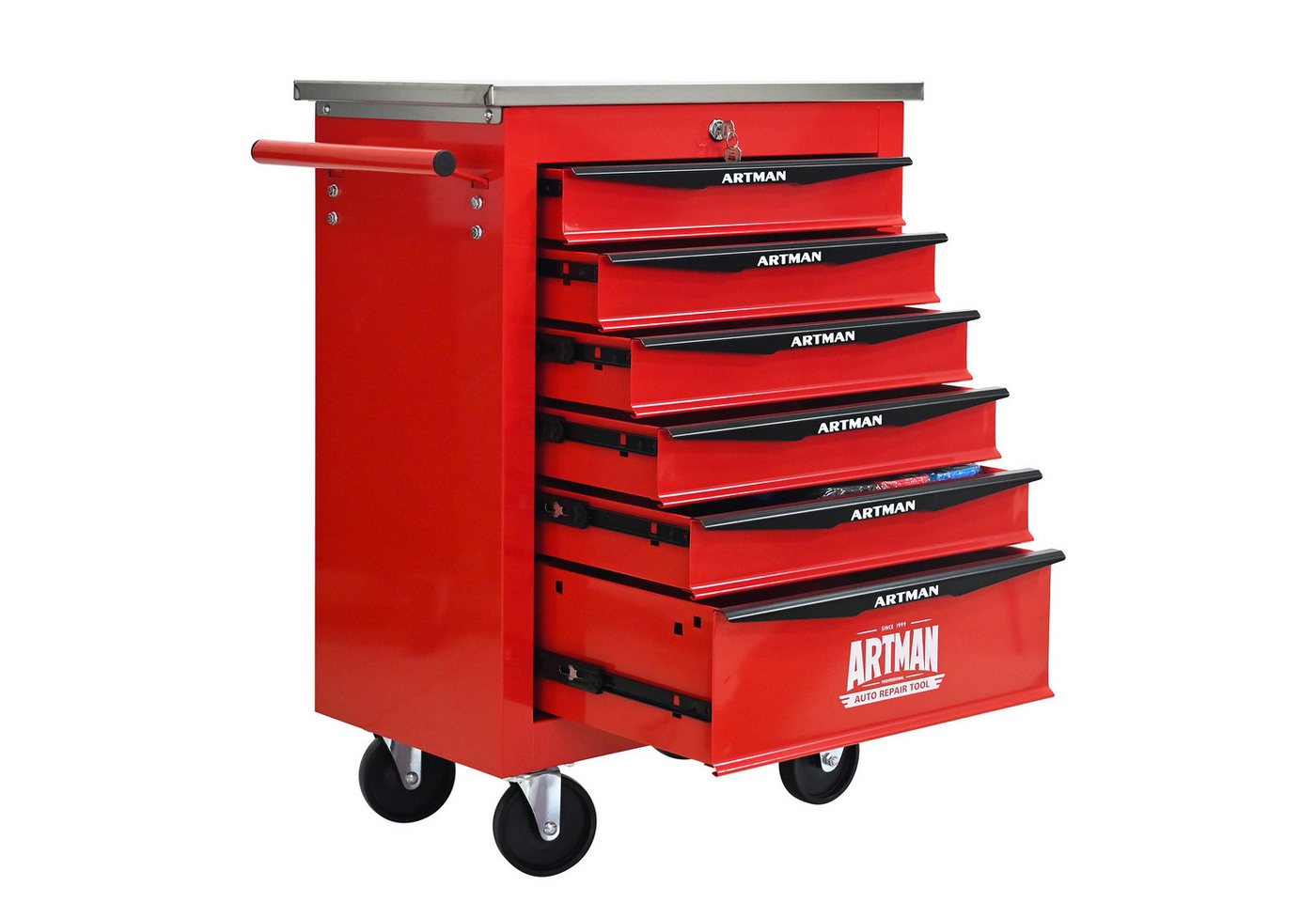 Yoimoimo Werkzeugwagen 2-7 Schubladen, mit Schloss & Lenkrollen - Für Garage & Werkstatt, Rot von Yoimoimo