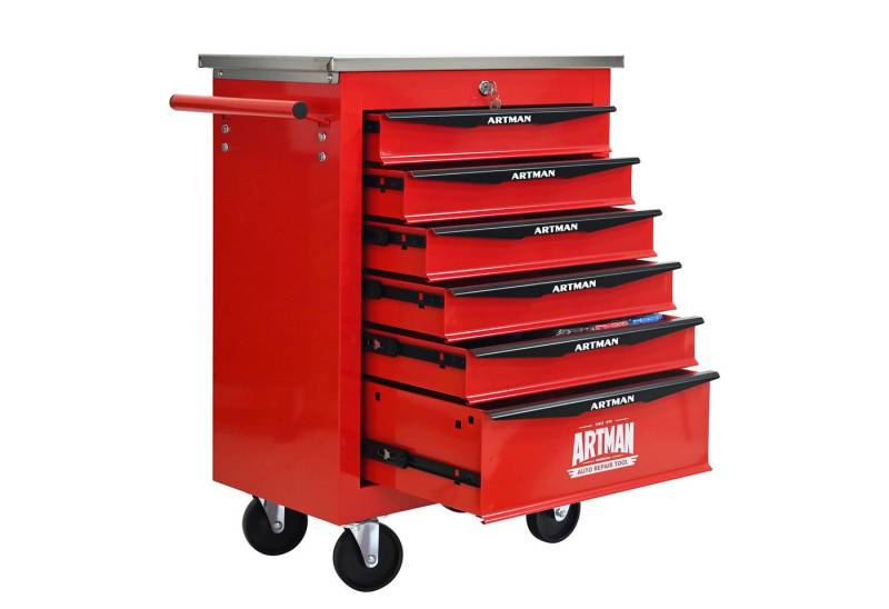 Yoimoimo Werkzeugwagen 2-7 Schubladen, mit Schloss & Lenkrollen - Für Garage & Werkstatt, Rot von Yoimoimo